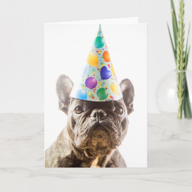 French Bulldog with Party Hat Card (Front)