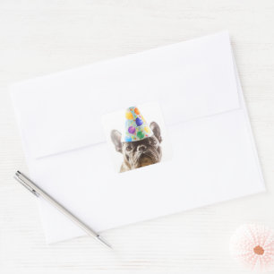 French Bulldog with Party Hat Square Sticker