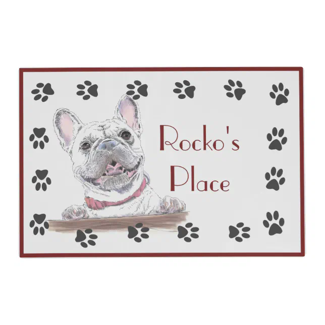 French Bulldog With Paw Prints to Personalize Placemat Zazzle