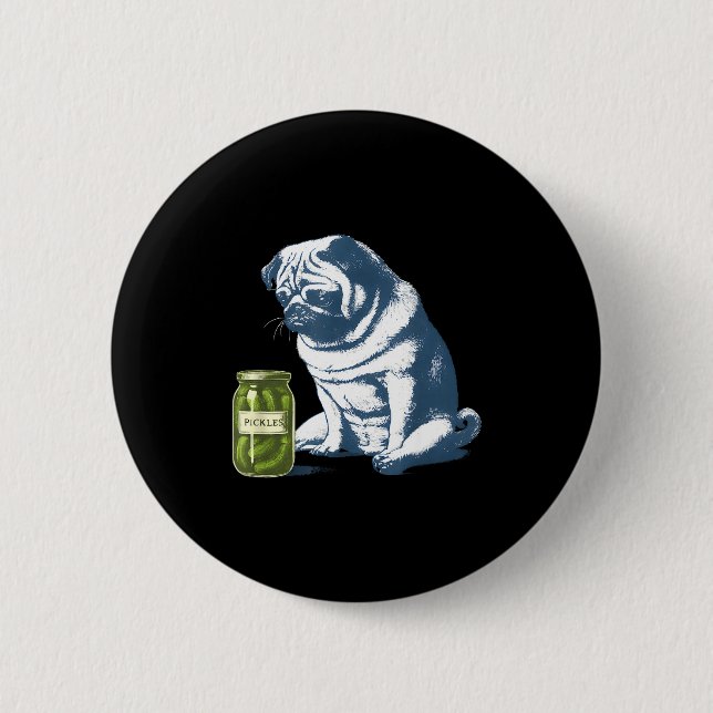 French bulldog with pickle jar funny meme 90s button (Front)