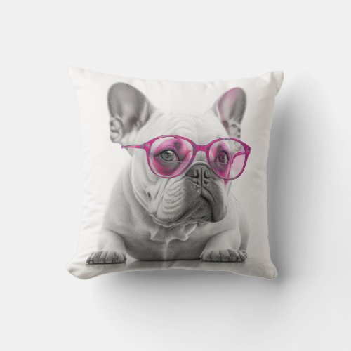 French Bulldog with pink glasses Cushion