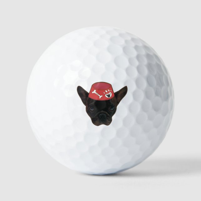 French Bulldog with Red Bowl Golf Balls (Front)