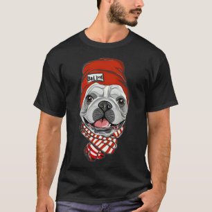 French Bulldog With Red Hat Scarf Color Bulldog Ac T-Shirt
