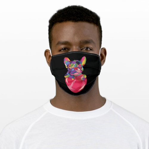 French Bulldog with red heart colorful Adult Cloth Face Mask