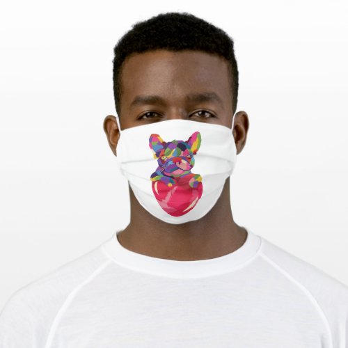 French Bulldog with red heart colorful Adult Cloth Face Mask