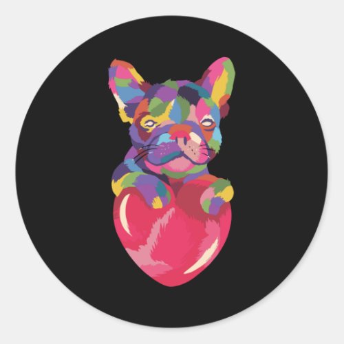 French Bulldog with red heart colorful Classic Round Sticker