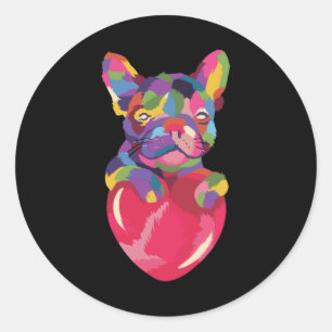French Bulldog with red heart colorful Classic Round Sticker