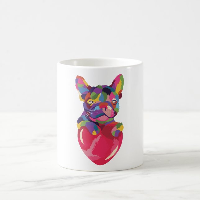 French Bulldog with red heart colorful Coffee Mug (Center)