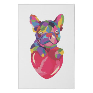 French Bulldog with red heart colorful Faux Canvas Print