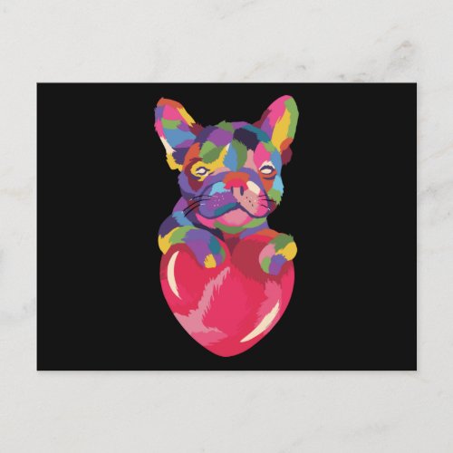 French Bulldog with red heart colorful Postcard