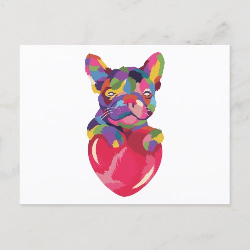 French Bulldog with red heart colorful Postcard