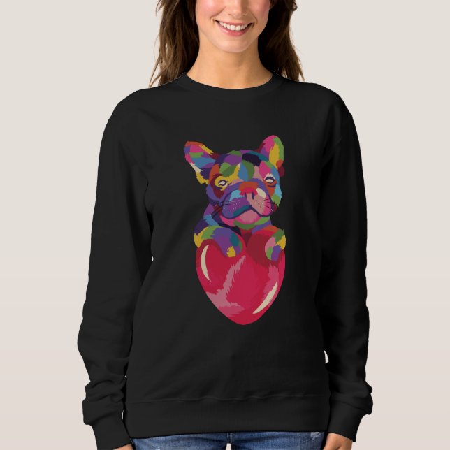 French Bulldog with red heart colorful Sweatshirt (Front)