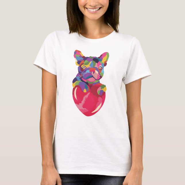 French Bulldog with red heart colorful T-Shirt (Front)