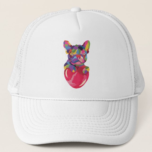 French Bulldog with red heart colorful Trucker Hat (Front)