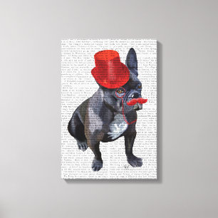 French Bulldog With Red Top Hat and Moustache Canvas Print