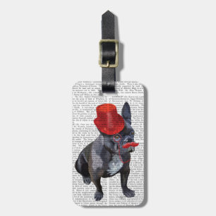 French Bulldog With Red Top Hat and Moustache Luggage Tag