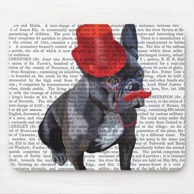 French Bulldog With Red Top Hat and Moustache Mouse Pad (Front)