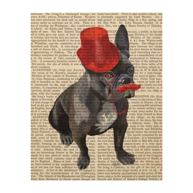French Bulldog With Red Top Hat and Moustache Wood Wall Art (Front)