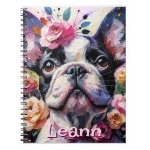 French Bulldog with Roses Dog Personalized Notebook