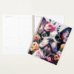 French Bulldog with Roses Dog Personalized Planner<br><div class="desc">French Bulldogs symbolize companionship, loyalty, and affection. They are often associated with charm, playfulness, and a loving nature. Their friendly and adaptable personality makes them symbols of joy and comfort. French Bulldogs are also seen as protectors and bringers of happiness to their families. Please follow me; I create new designs...</div>