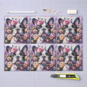 French Bulldog with Roses Floral Decoupage Tissue Paper