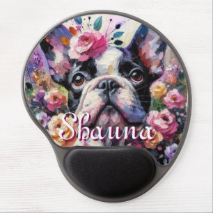 French Bulldog with Roses Floral Personalized Gel Mouse Pad