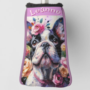 French Bulldog with Roses Floral Personalized Golf Head Cover