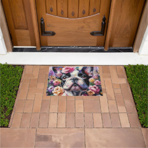 French Bulldog with Roses Impressionistic Painting Doormat
