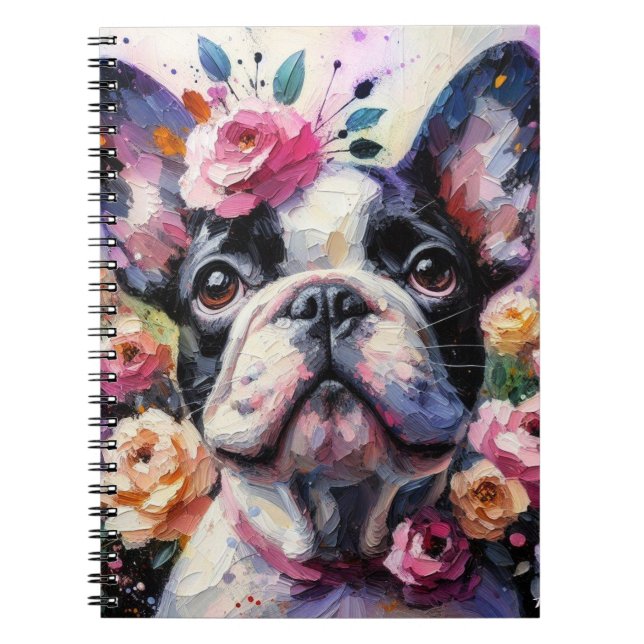French Bulldog with Roses Impressionistic Painting Notebook (Front)