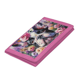 French Bulldog with Roses Impressionistic Painting Trifold Wallet