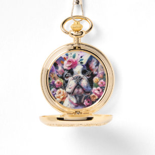 French Bulldog with Roses Impressionistic Painting Watch