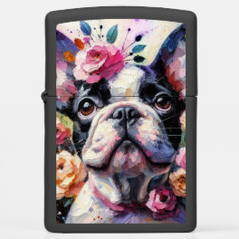 French Bulldog with Roses Impressionistic Painting Zippo Lighter