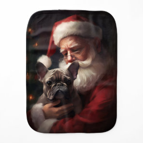 French Bulldog With Santa Claus Festive Christmas Baby Burp Cloth