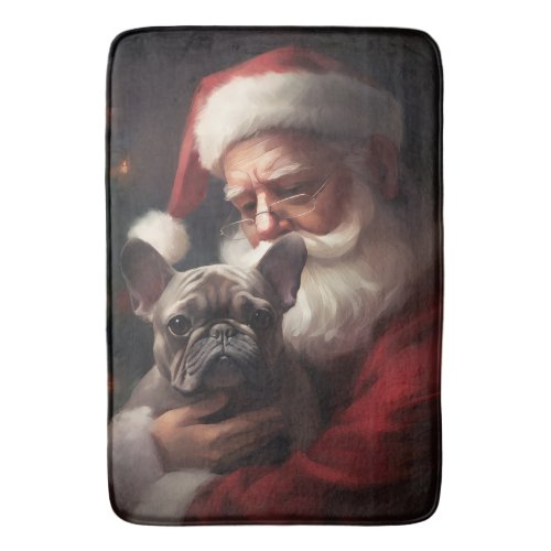 French Bulldog With Santa Claus Festive Christmas Bath Mat