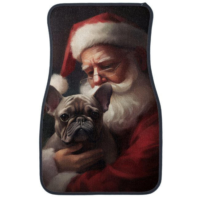 French Bulldog With Santa Claus Festive Christmas Car Floor Mat (Front)