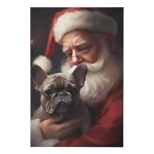 French Bulldog With Santa Claus Festive Christmas Faux Canvas Print