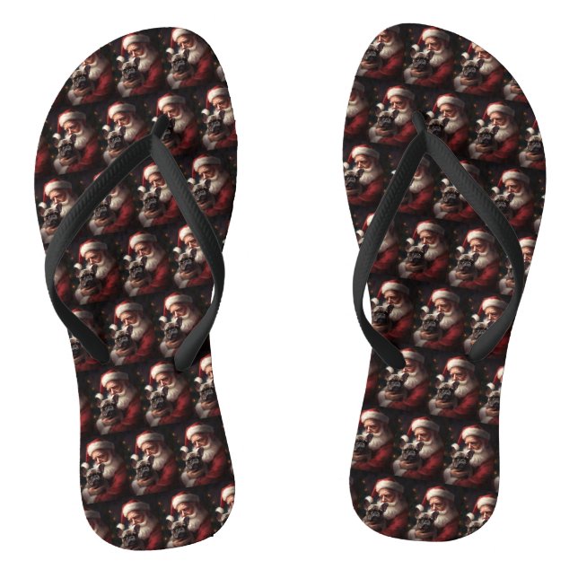 French Bulldog With Santa Claus Festive Christmas Flip Flops (Footbed)