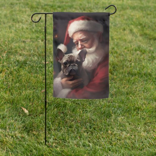 French Bulldog With Santa Claus Festive Christmas Garden Flag