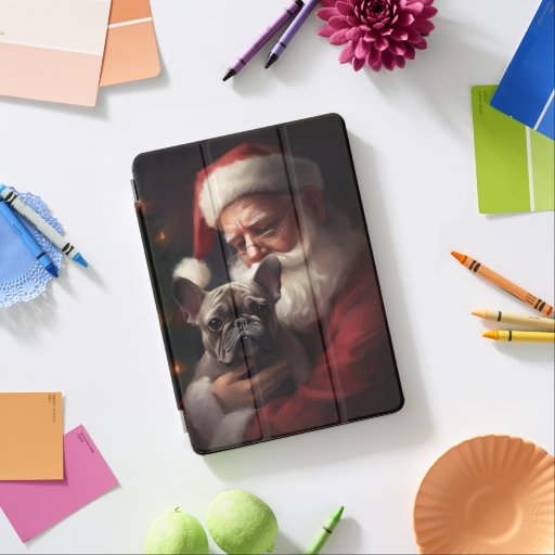 French Bulldog With Santa Claus Festive Christmas iPad Air Cover