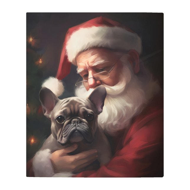 French Bulldog With Santa Claus Festive Christmas Metal Print (Front)