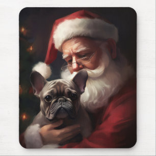 French Bulldog With Santa Claus Festive Christmas Mouse Pad
