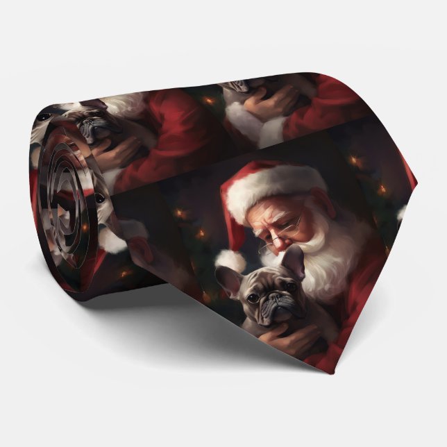 French Bulldog With Santa Claus Festive Christmas Neck Tie (Rolled)