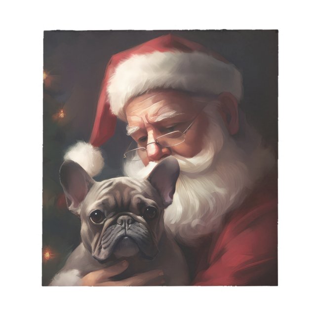 French Bulldog With Santa Claus Festive Christmas Notepad (Front)
