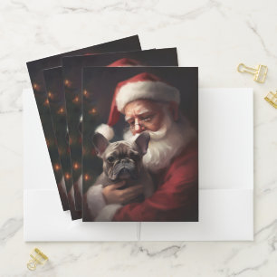 French Bulldog With Santa Claus Festive Christmas Pocket Folder