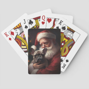 French Bulldog With Santa Claus Festive Christmas Poker Cards