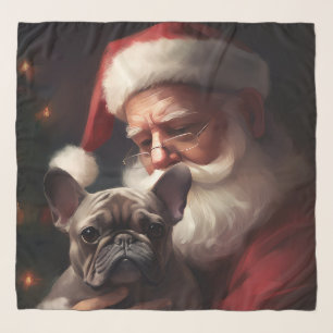 French Bulldog With Santa Claus Festive Christmas Scarf