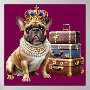 French Bulldog with suitcase and pearls Poster