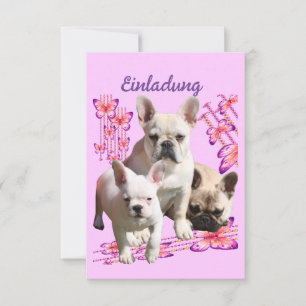 French bulldog with three bulldoggs invitation