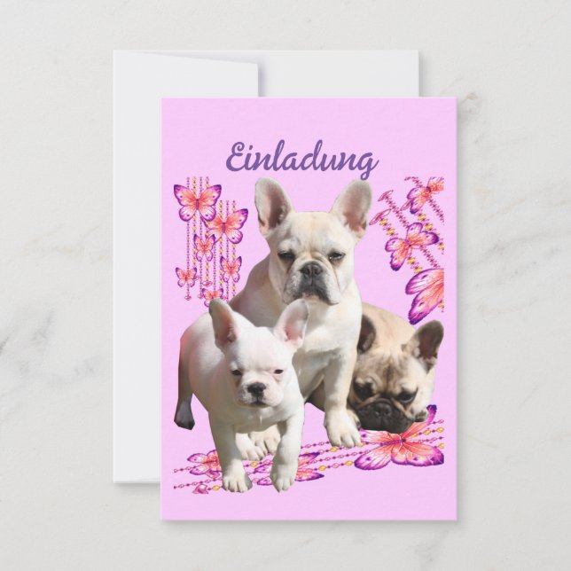 French bulldog with three bulldoggs invitation (Front)