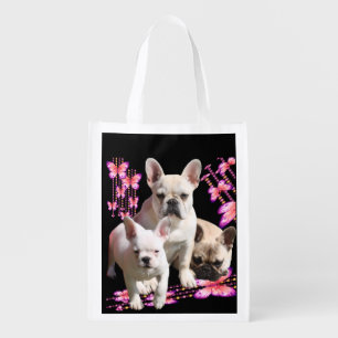French Bulldog with three Bulldogs Grocery Bag